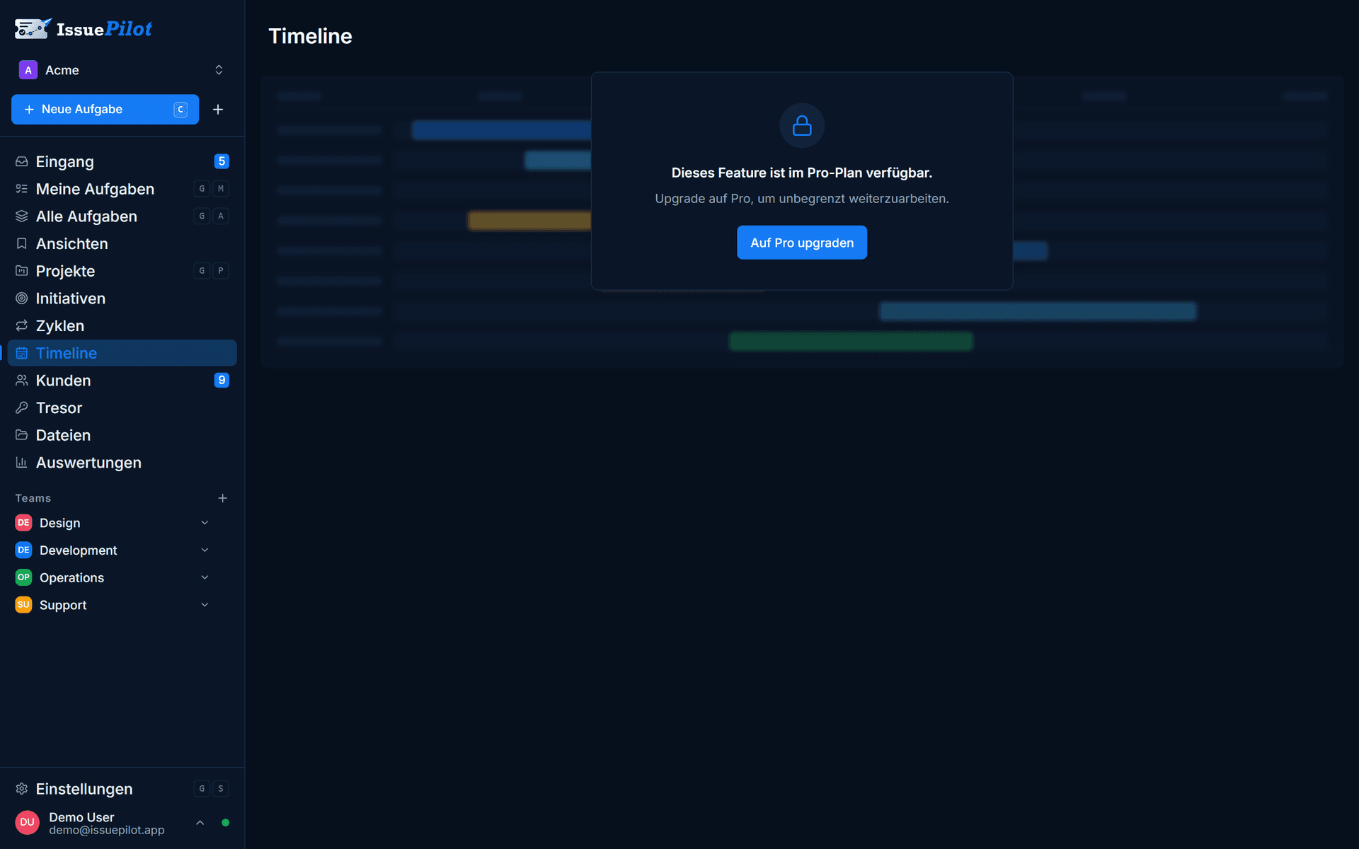 Timeline in IssuePilot: Projekte und Meilensteine über die Zeit