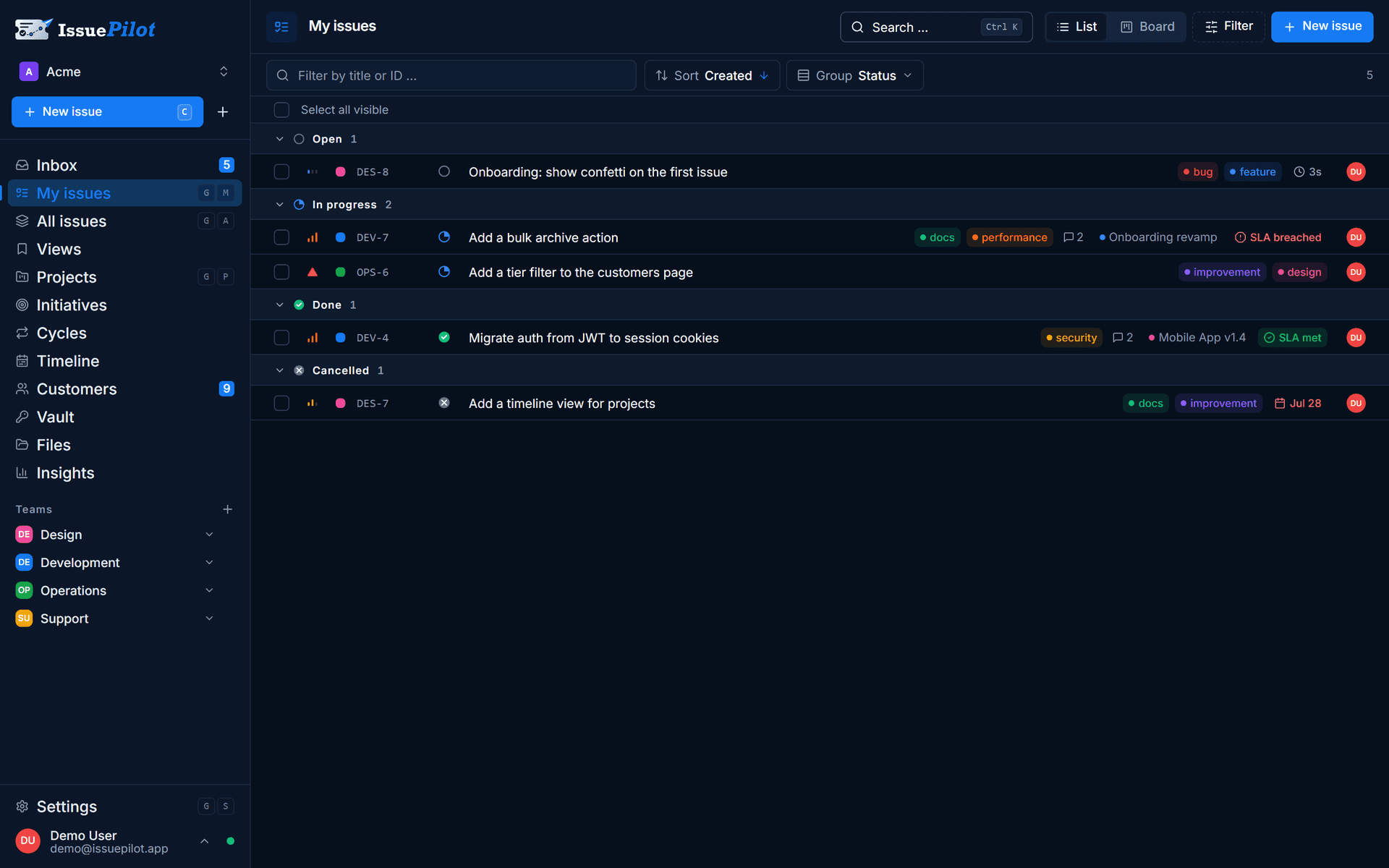 Personal task list in IssuePilot with due dates, as delivered by the calendar feed