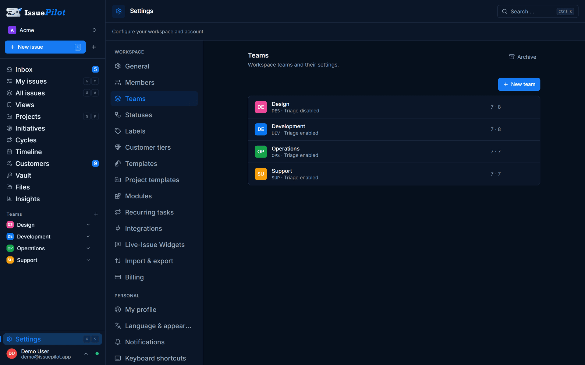 Teams inside an IssuePilot workspace