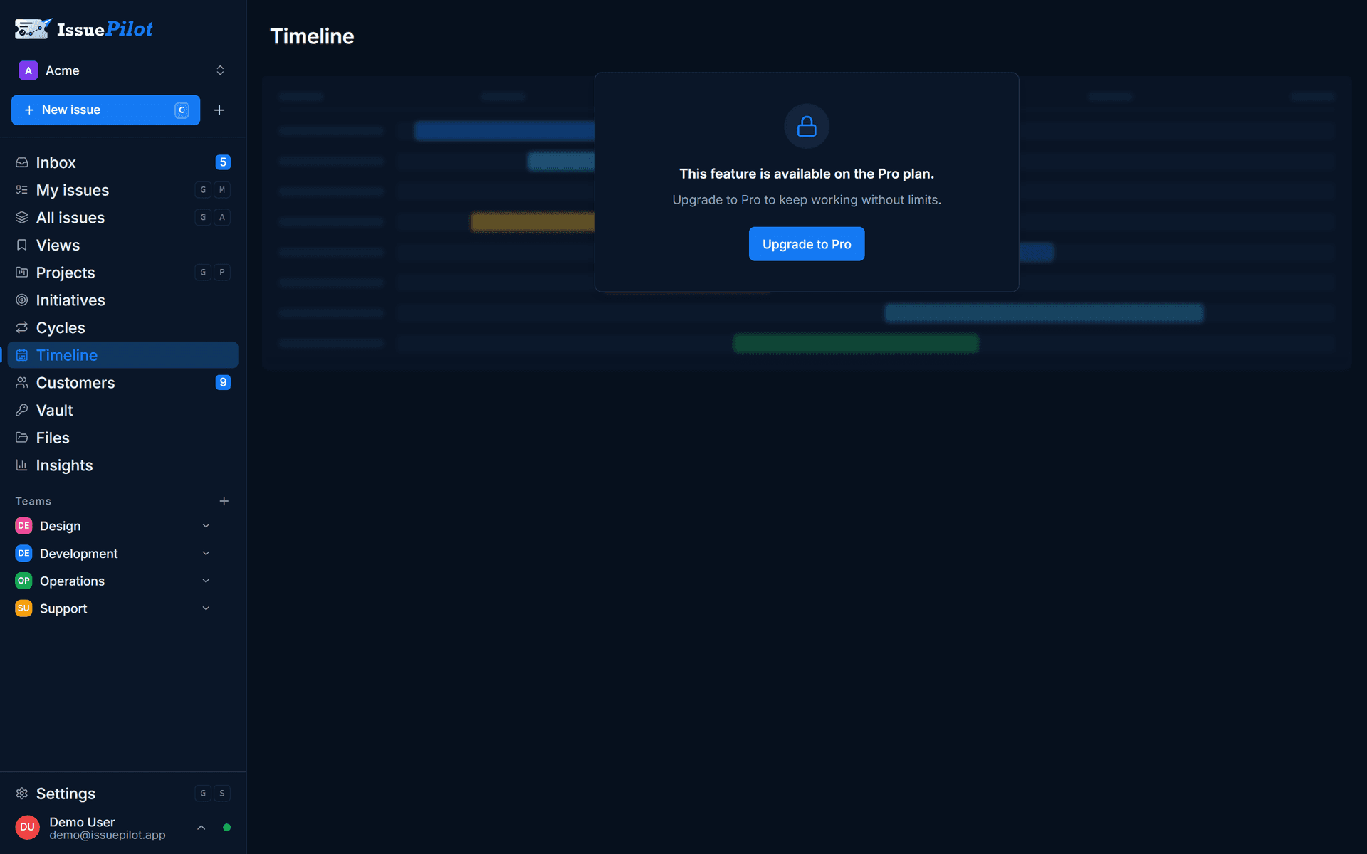 Timeline in IssuePilot: projects and milestones over time